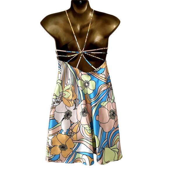 Zara Sz S Satiny Mini Slip Dress Floral Retro 70's Strappy - Picture 4 of 7
